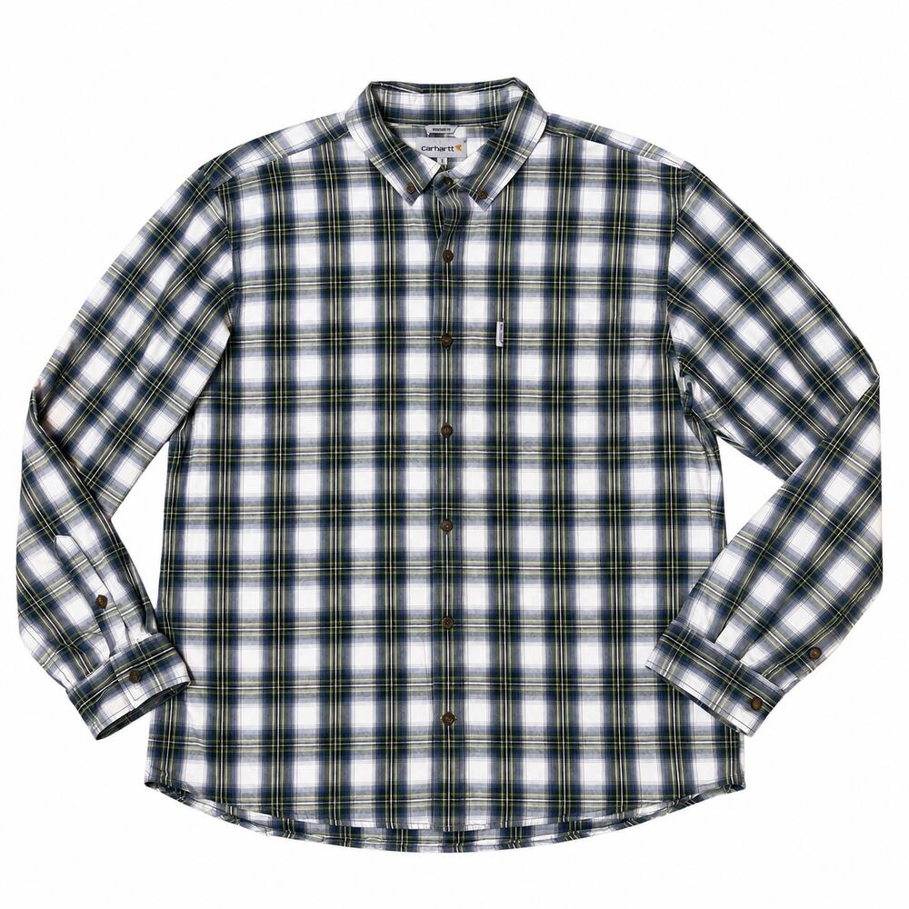 Carhartt Relaxed Fit Plaid Button Down Shirt Men’s XL Blue White Cotton Workwear